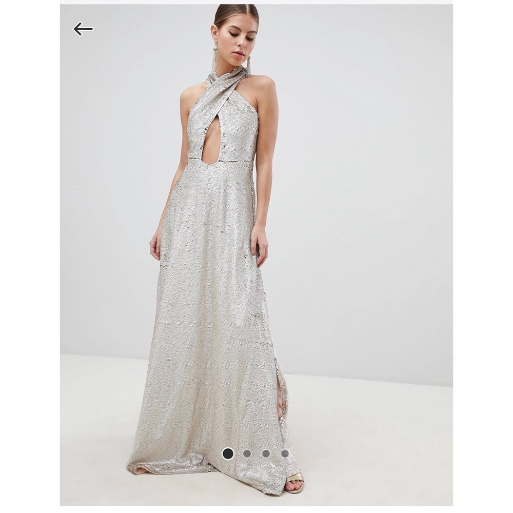 NWT Club L Cross Front Sequin Maxi Dress with Slit